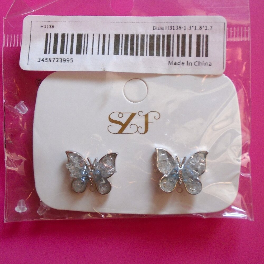 🦋SZF Blue Fashion Jewelry Butterfly Studs - Picture 4 of 5